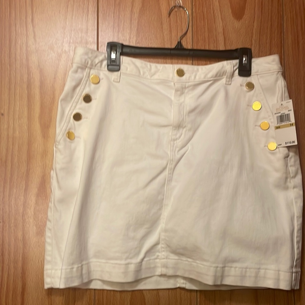 Michael Kors size 14 mini skirt. White with gold buttons.